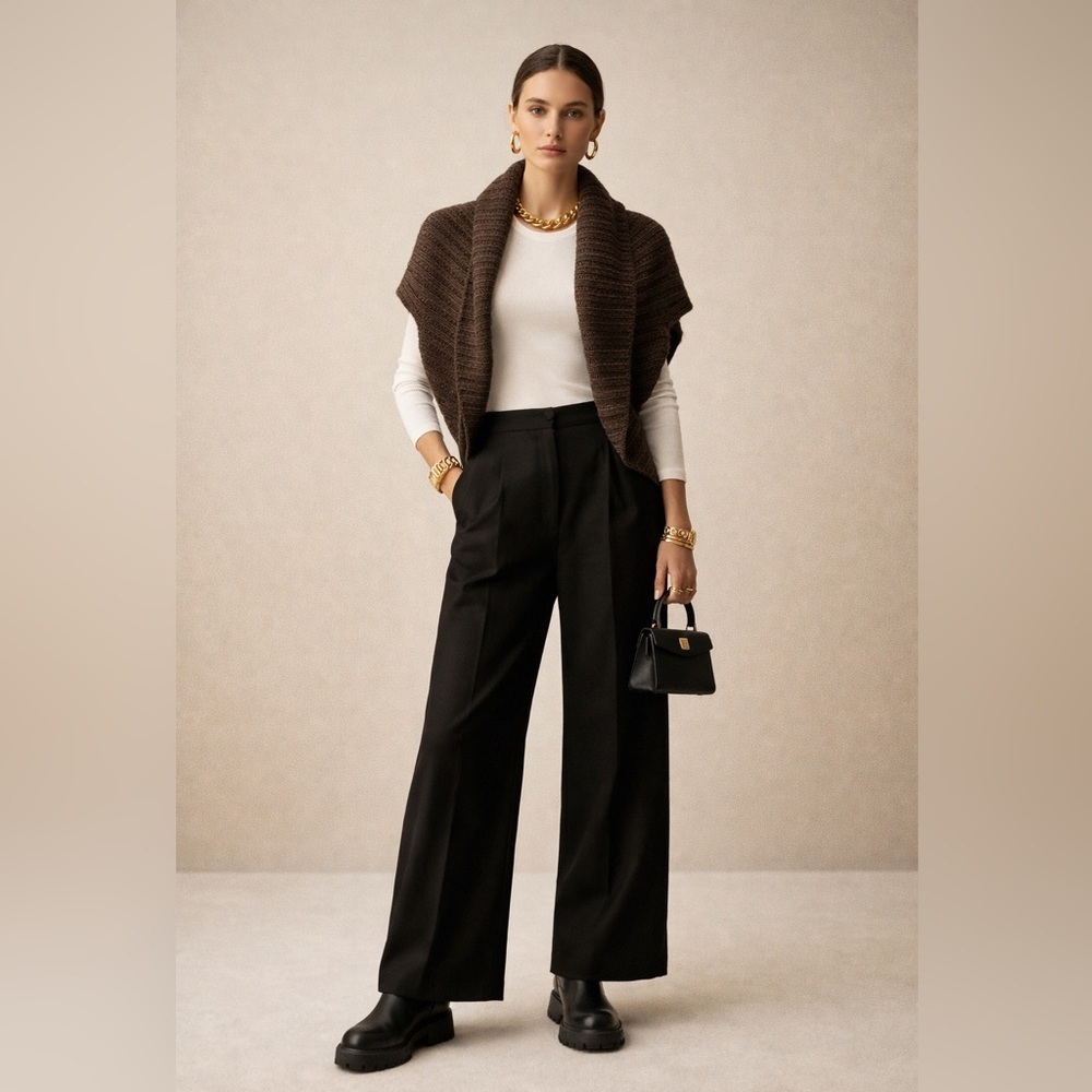 Peruvian Connection Brown Knitted Bolero Sweater Minimalist Quiet Luxury M/L